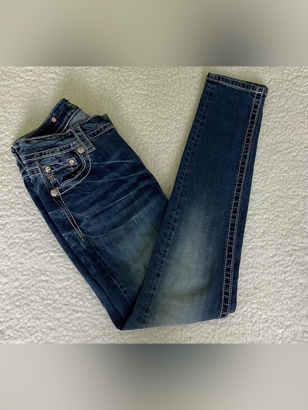 Miss Me Signature Skinny Jeans Y2K Western Glam Dark Wash Size 27 embellished